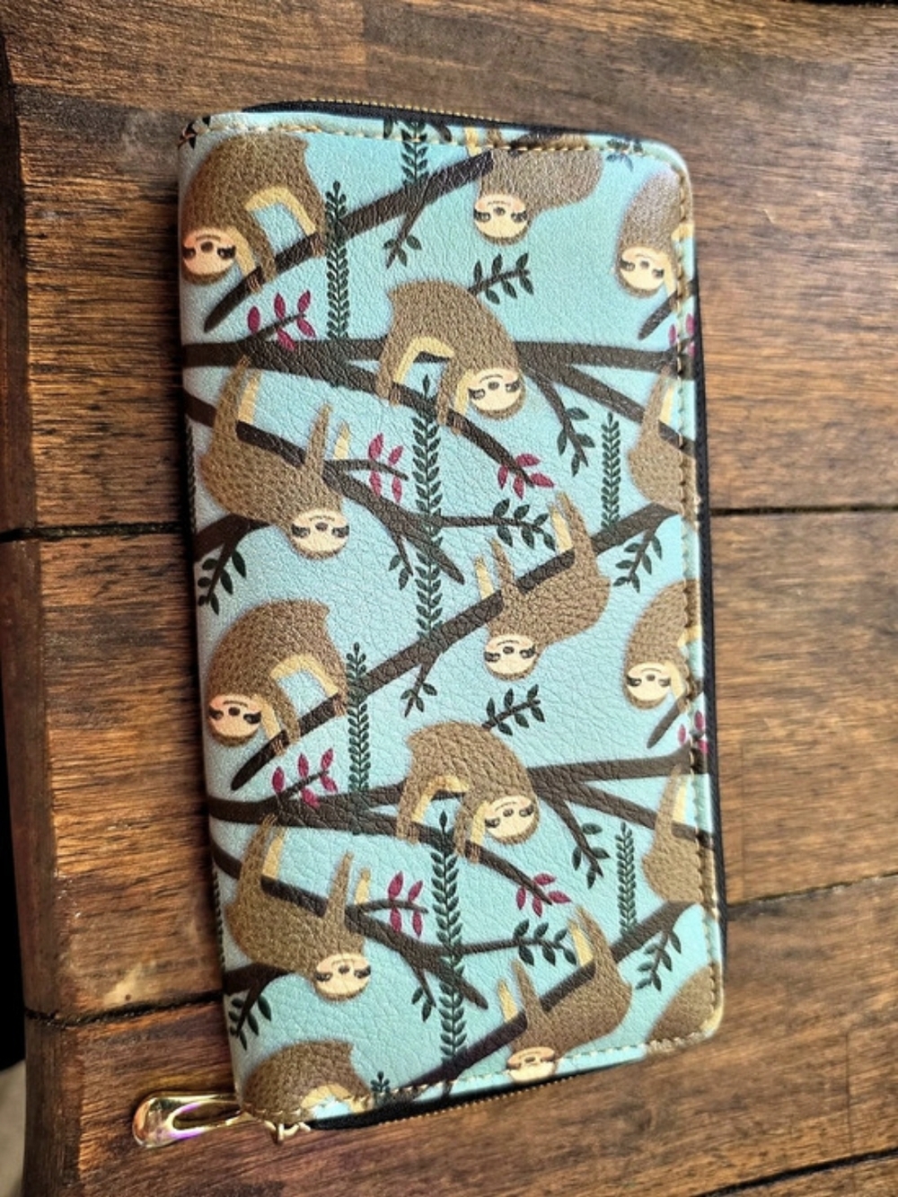 Zip Around Wallet - Sloth Family Blue & Brown No tag